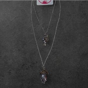 NWT Nadine West Silver Pomegranate Rhinestone Charm Necklace ~24"